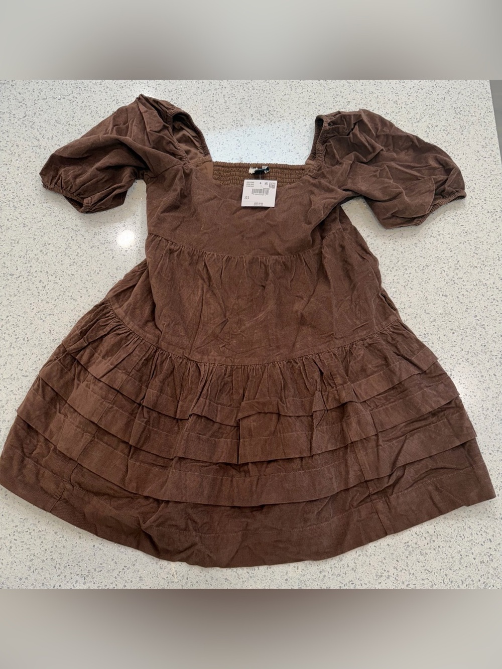 American Eagle Outfitters Brown Tiered Puff Sleeve Dress